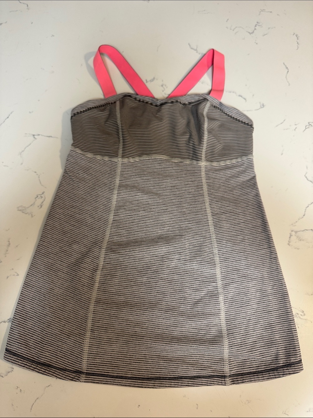 lululemon athletica Gray-Striped Athletic Tank with Pink Straps